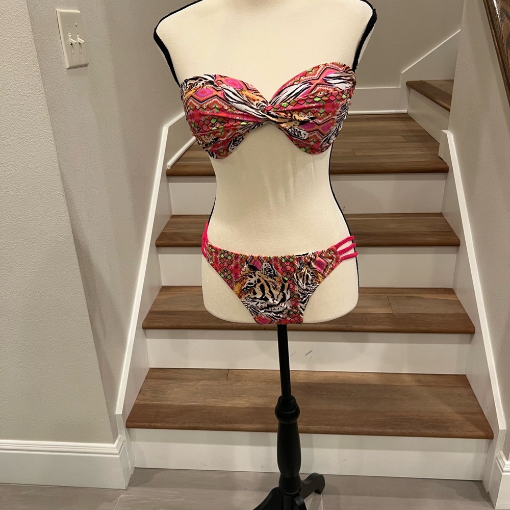 Vibrant Animal Print Swimsuit Coverup and Bikini Set